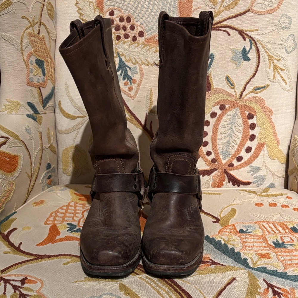 Frye Dark Brown Leather Harness Boots